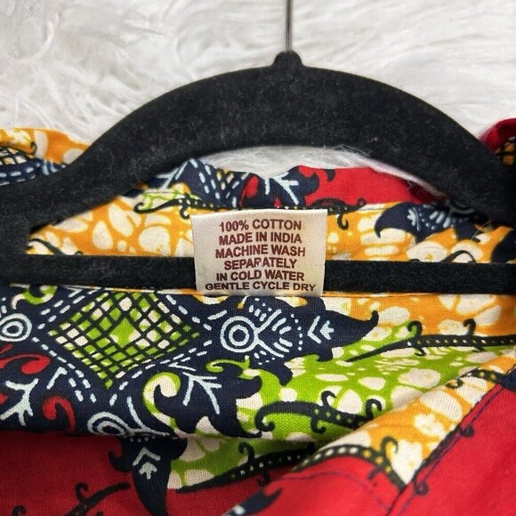 Vintage 90s Multicolor Fit And Flare Short Dress OSFA Hi Lo Hem Artsy Colorful - Picture 11 of 12